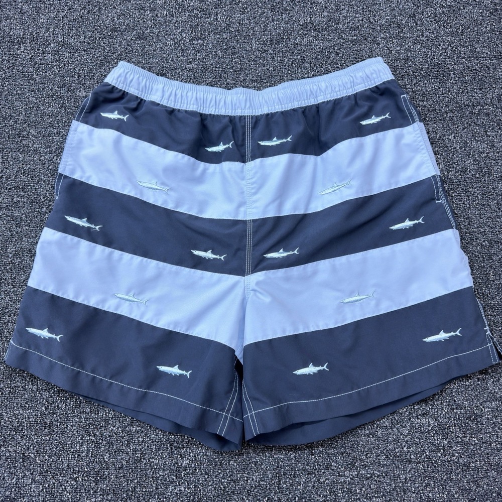 Daniel Cremieux Swim Trunks Mens M Blue Striped Shark Embroidered Zip Pocket Ink